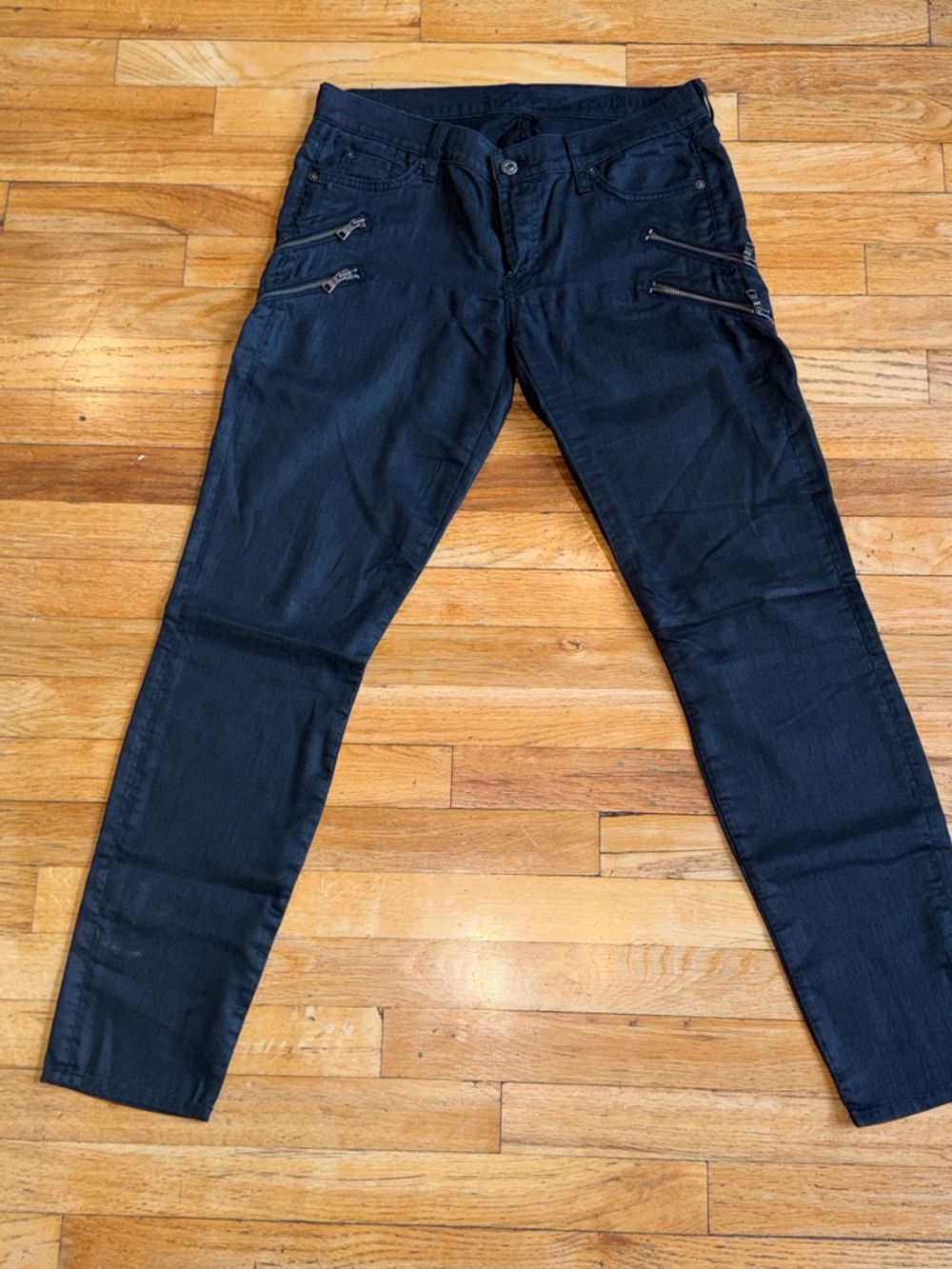 7 For All Mankind Black Skinny Jeans with Zipper Details